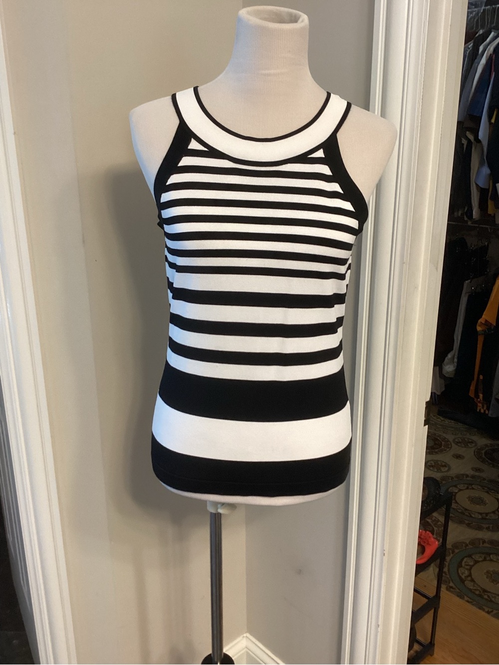 INC International Concepts Black & White Striped Racerback Knit Tank